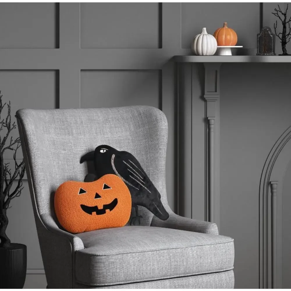New Hyde & EEK Raven Halloween Bird Throw Pillow Plush Target Gothic Decor Black
